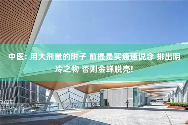 中医: 用大剂量的附子 前提是买通通说念 排出阴冷之物 否则金蝉脱壳!